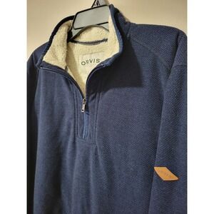 Orvis Sherpa Fleece Quarter Zip Pullover Mens XL Blue Lined Outdoor Sweater